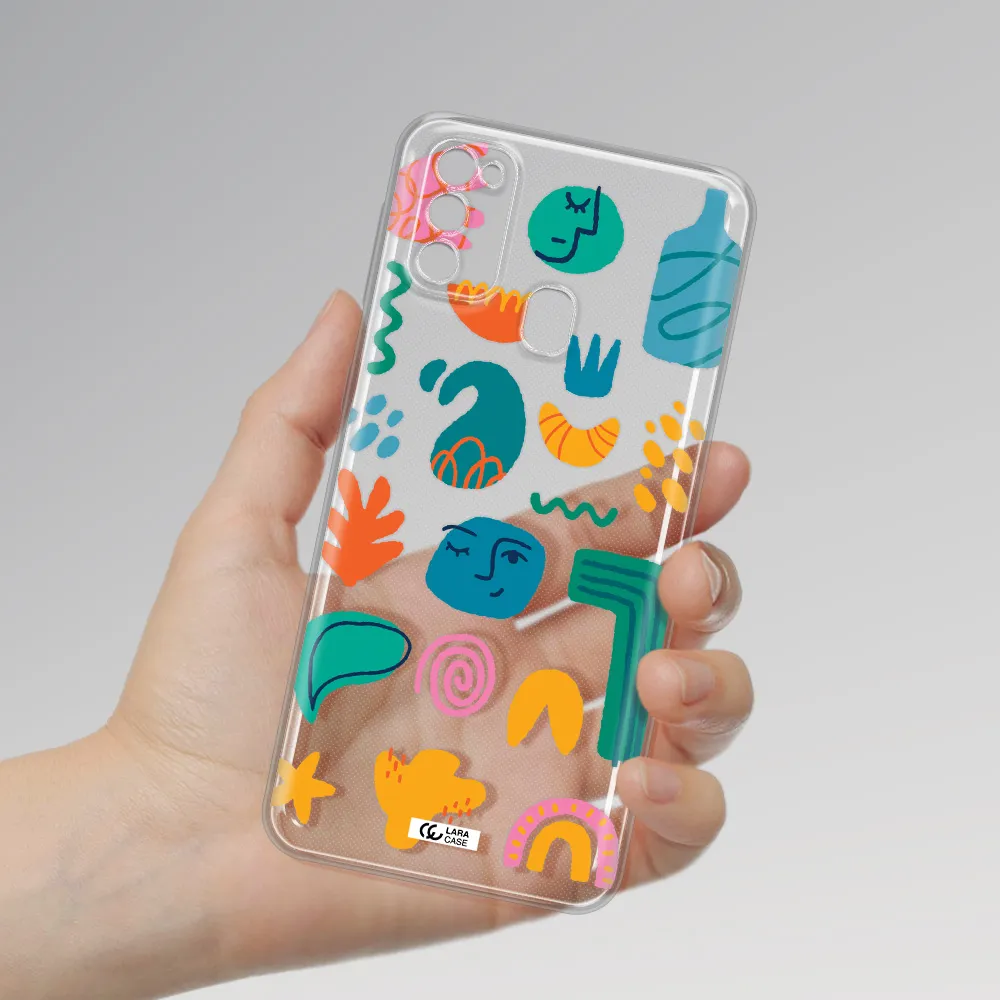 a collection of colorful shapes Samsung M30S Clear TPU Case