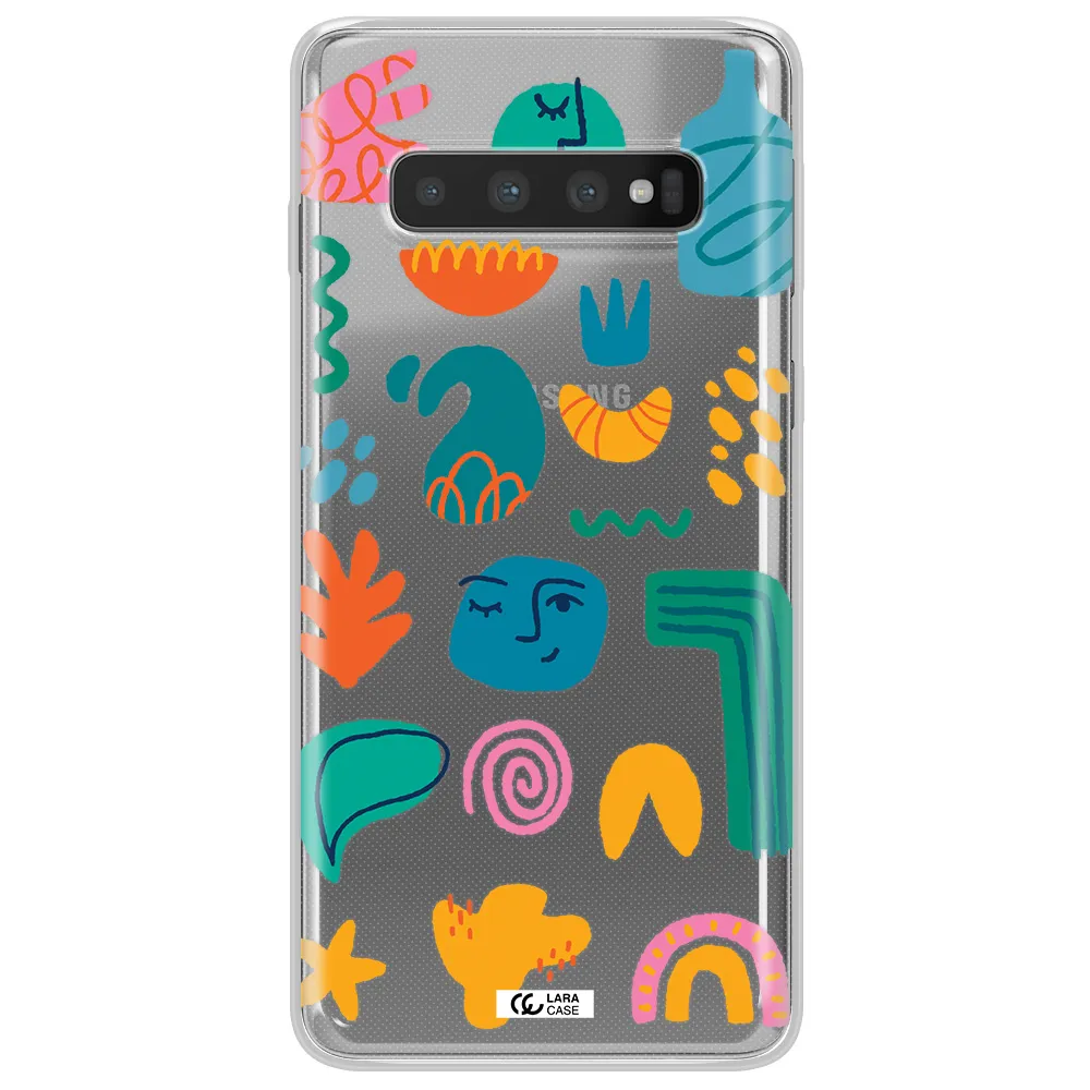 a collection of colorful shapes Samsung S10 Plus Clear TPU Case