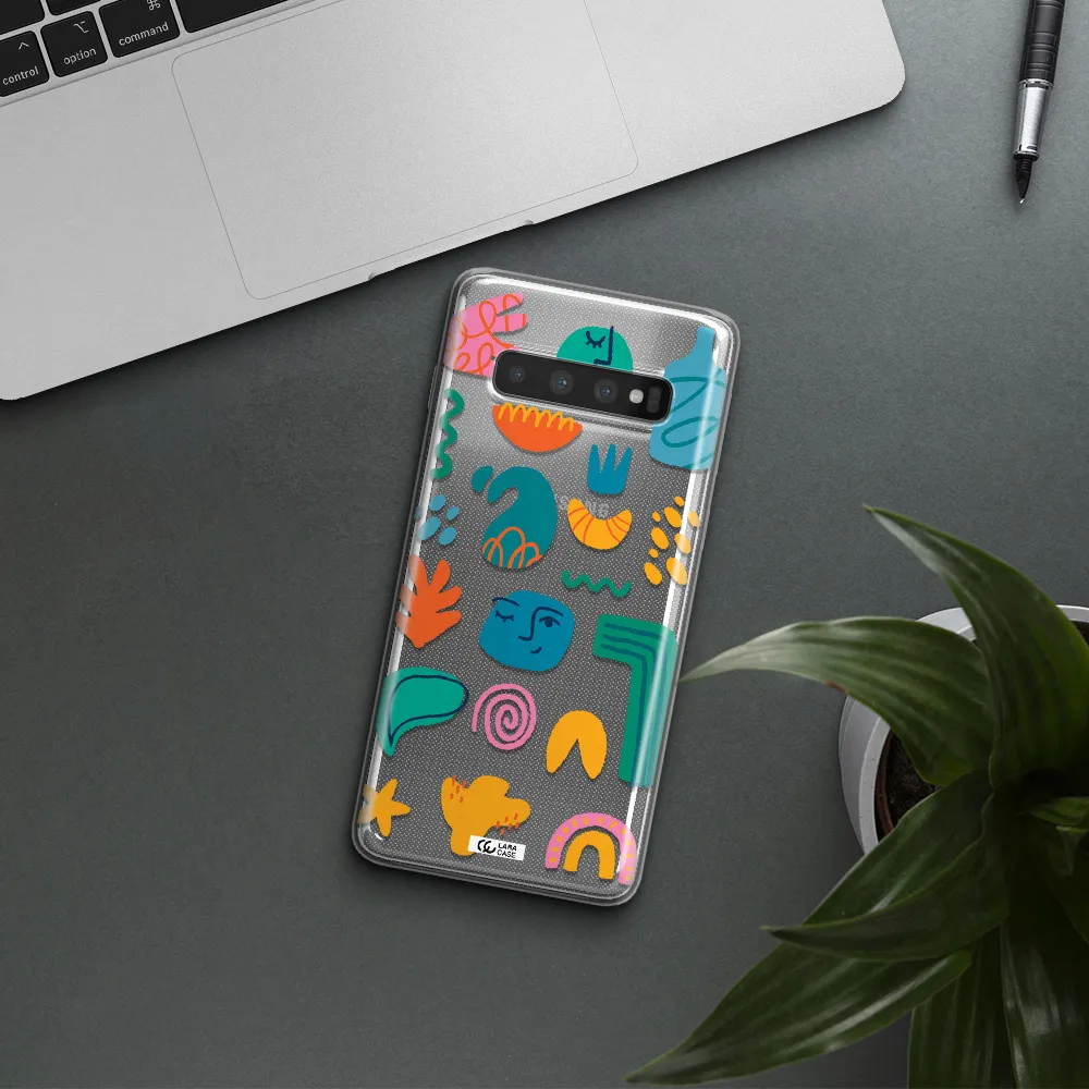 a collection of colorful shapes Samsung S10 Plus Clear TPU Case