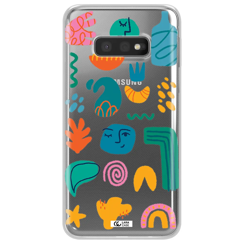 a collection of colorful shapes Samsung S10e Clear TPU Case