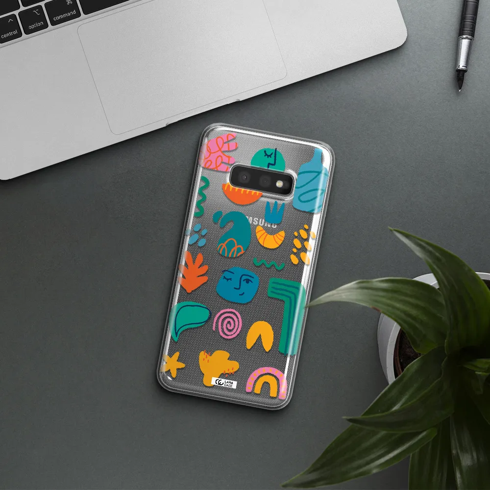 a collection of colorful shapes Samsung S10e Clear TPU Case