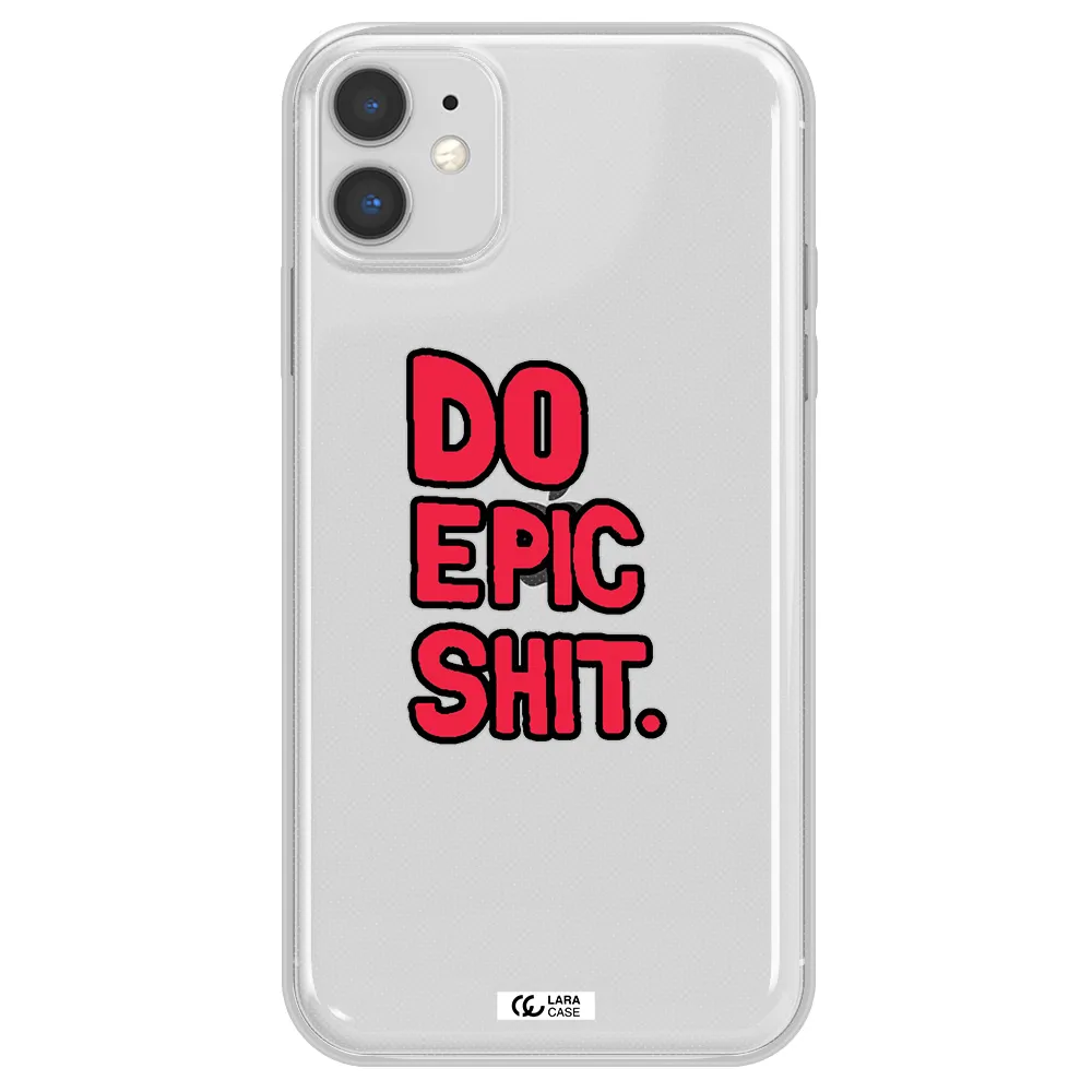 a red and black text Apple iPhone 11 Clear TPU Case