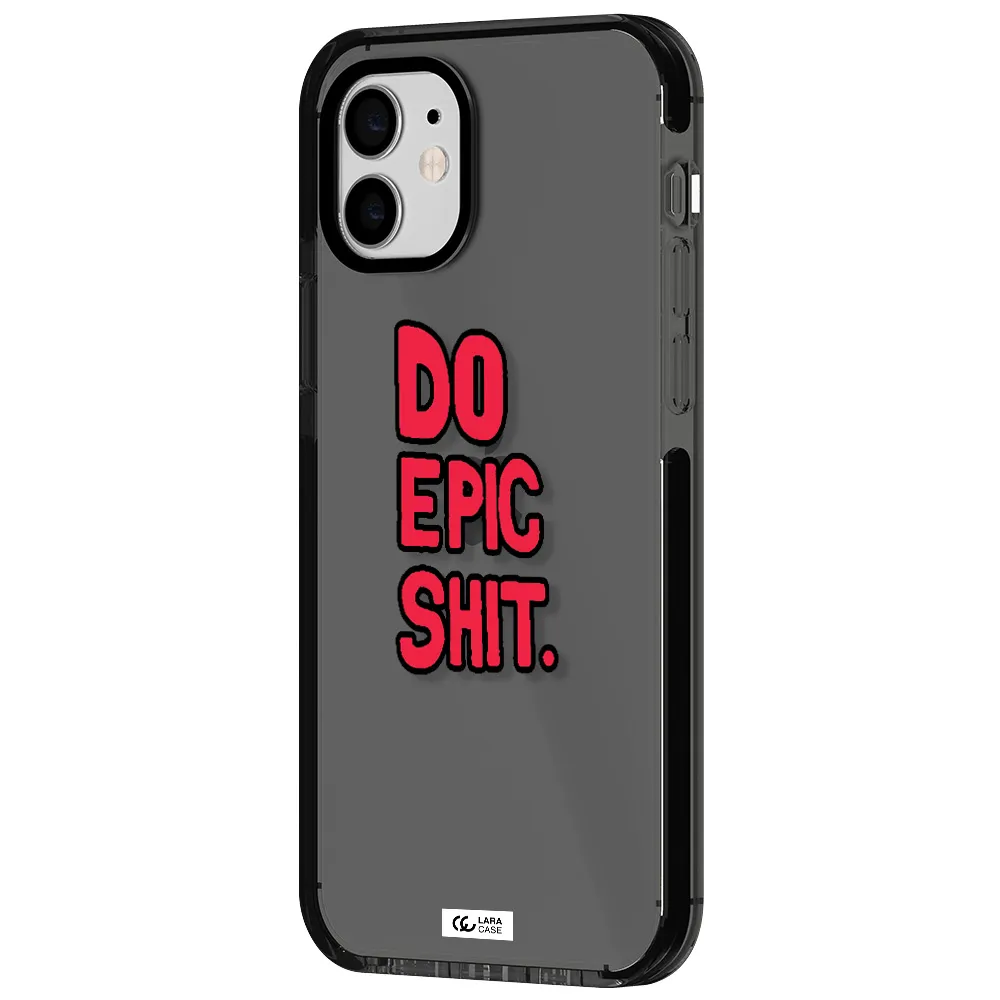 a red and black text Apple iPhone 11 impact Smoke Black Case