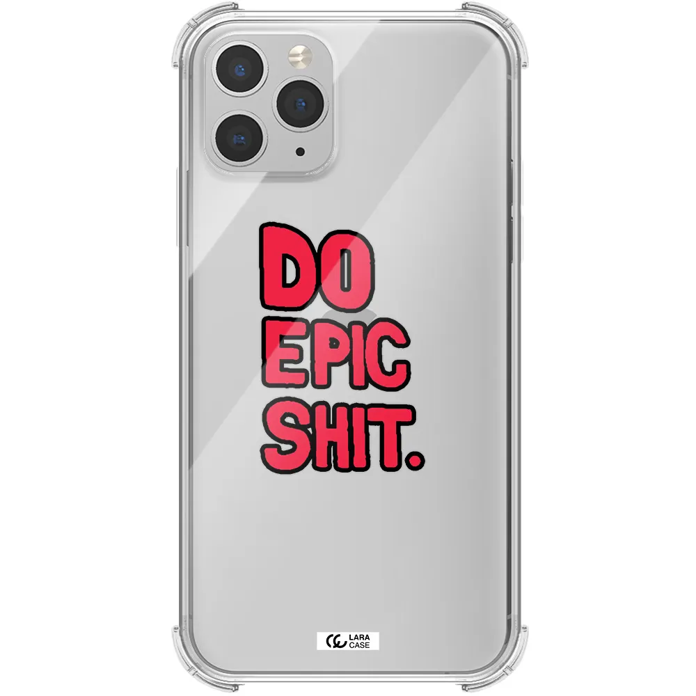 a red and black text Apple iPhone 11 pro Clear PC Case