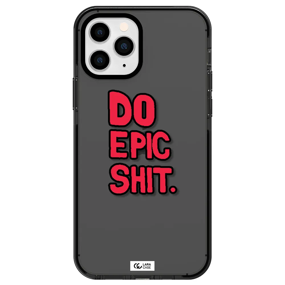 a red and black text Apple iPhone 11 pro impact Smoke Black Case