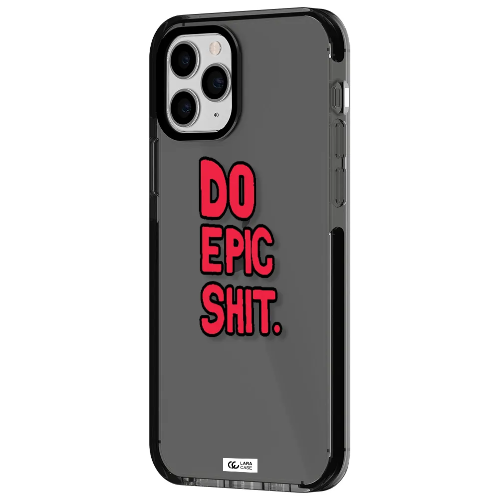 a red and black text Apple iPhone 11 pro impact Smoke Black Case