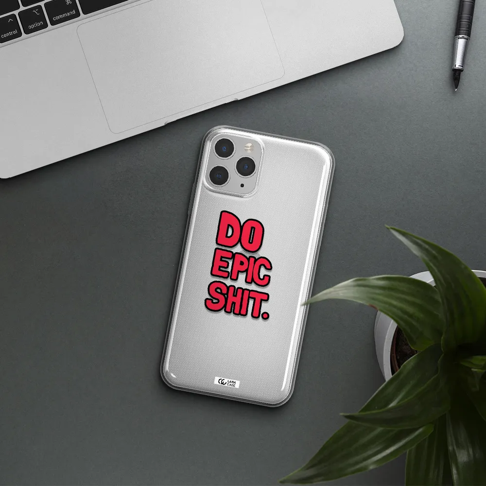 a red and black text Apple iPhone 11 pro max Clear TPU Case