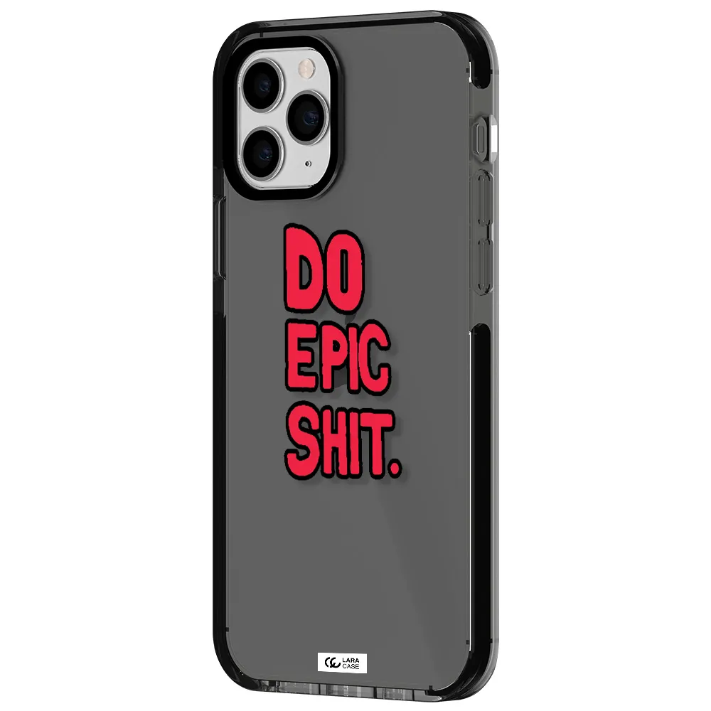 a red and black text Apple iPhone 11 pro max impact Smoke Black Case