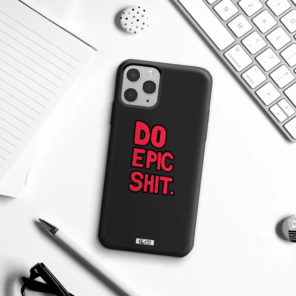 a red and black text Apple iPhone 11 pro max Silicone black Case