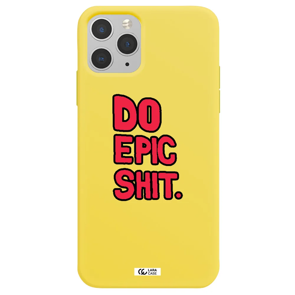 a red and black text Apple iPhone 11 pro max Silicone canary yellow Case