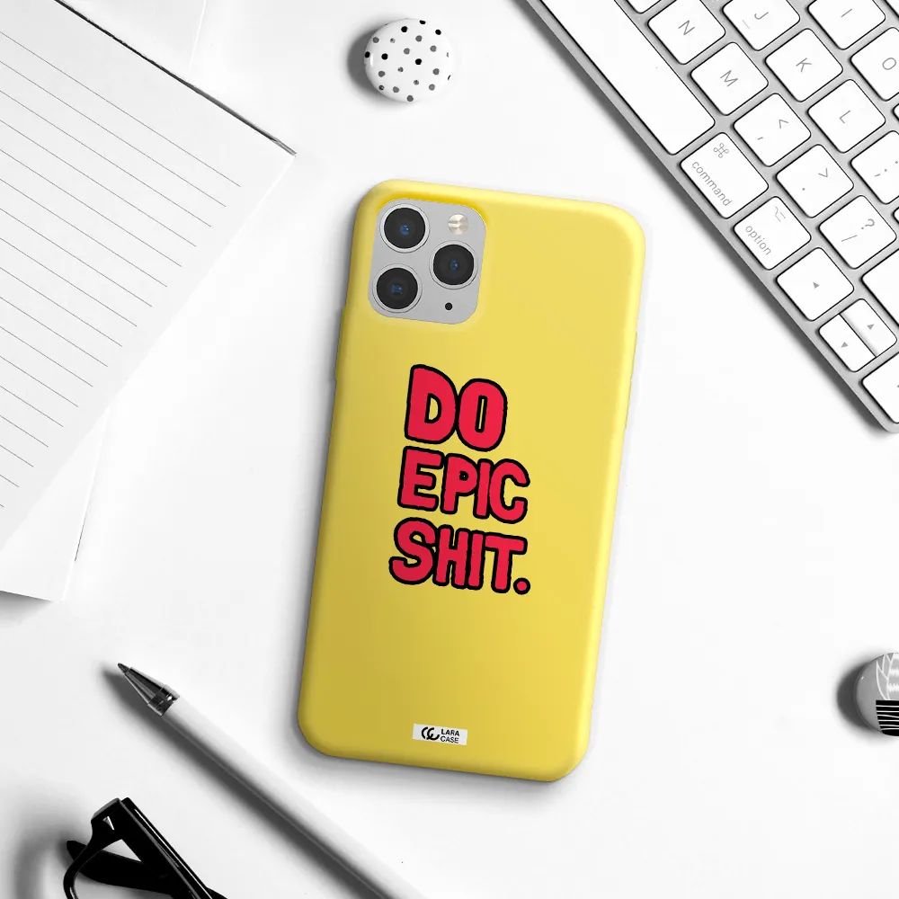 a red and black text Apple iPhone 11 pro max Silicone canary yellow Case