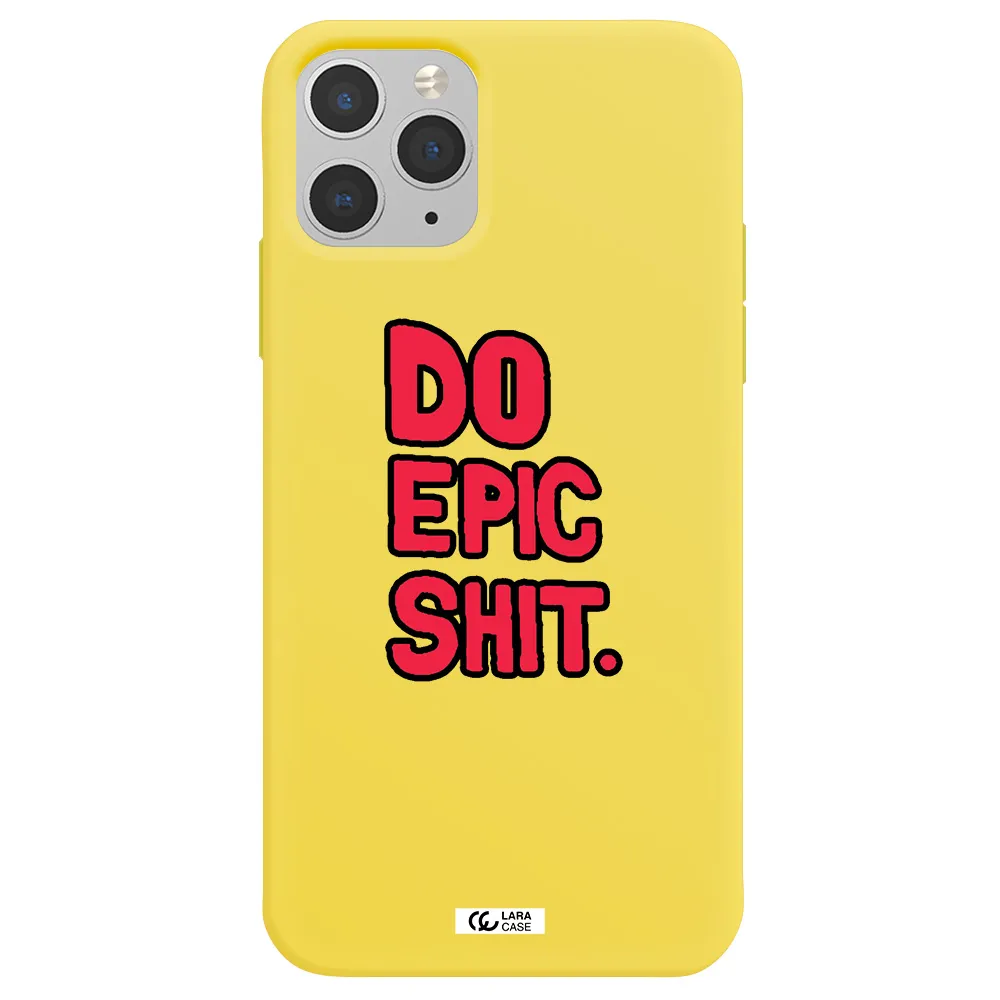 a red and black text Apple iPhone 11 pro Silicone canary yellow Case