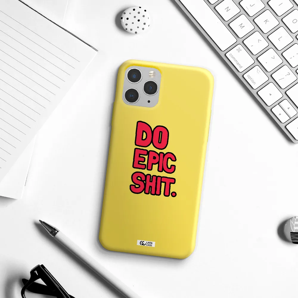 a red and black text Apple iPhone 11 pro Silicone canary yellow Case