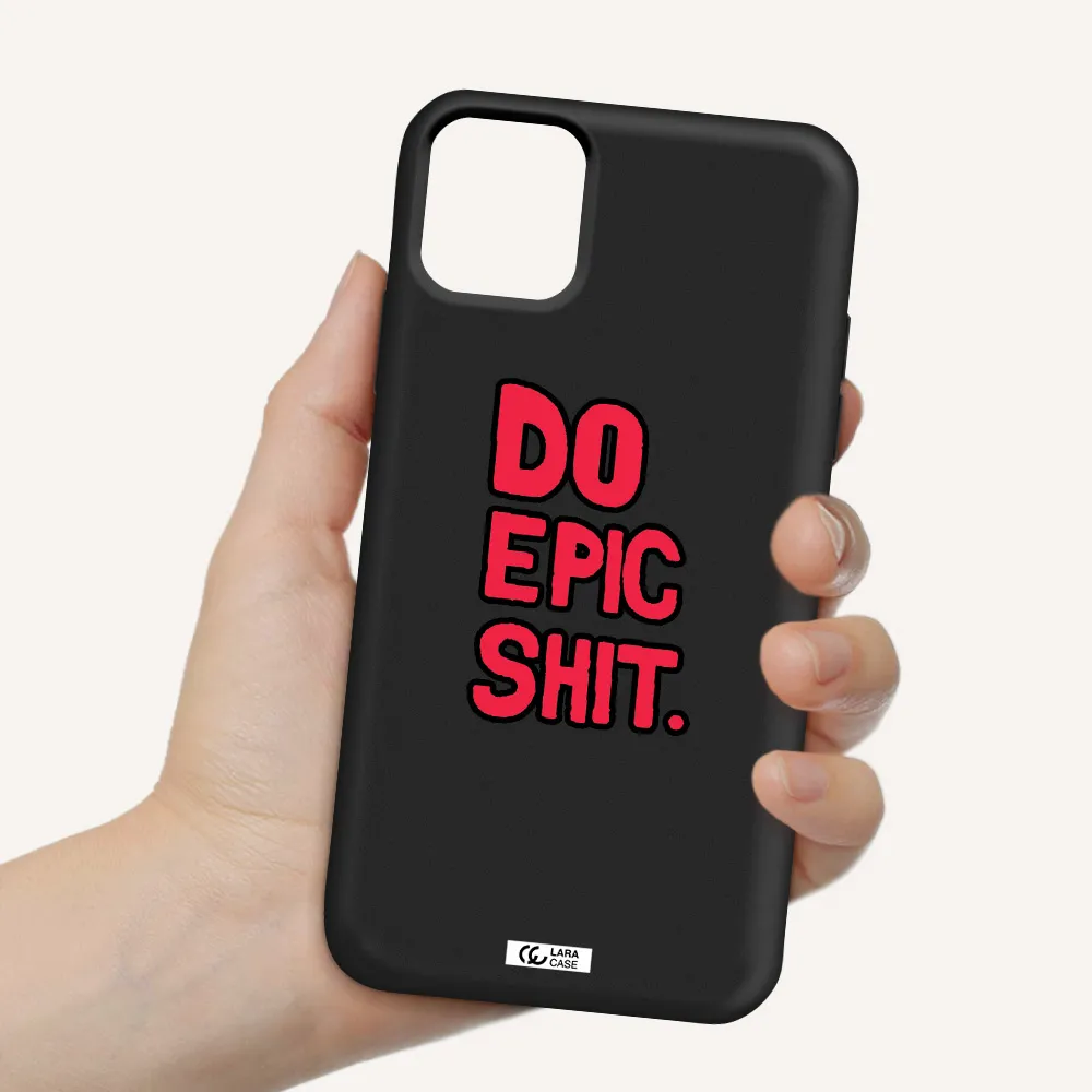 a red and black text Apple iPhone 11 Silicone black Case
