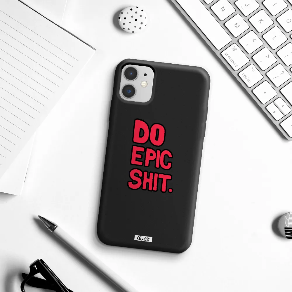 a red and black text Apple iPhone 11 Silicone black Case