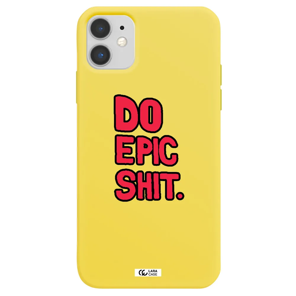 a red and black text Apple iPhone 11 Silicone canary yellow Case