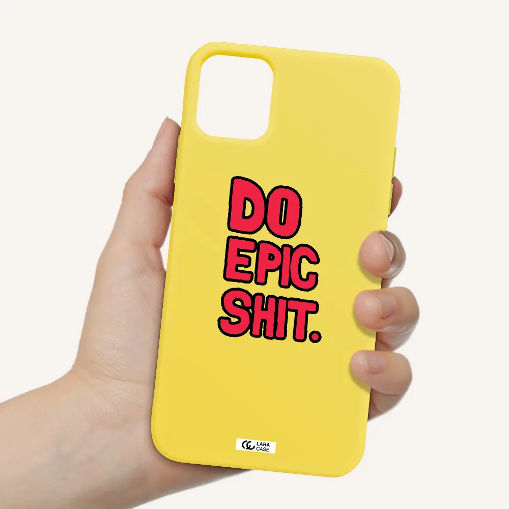 a red and black text Apple iPhone 11 Silicone canary yellow Case