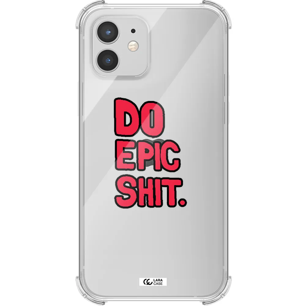 a red and black text Apple iPhone 12 Clear PC Case