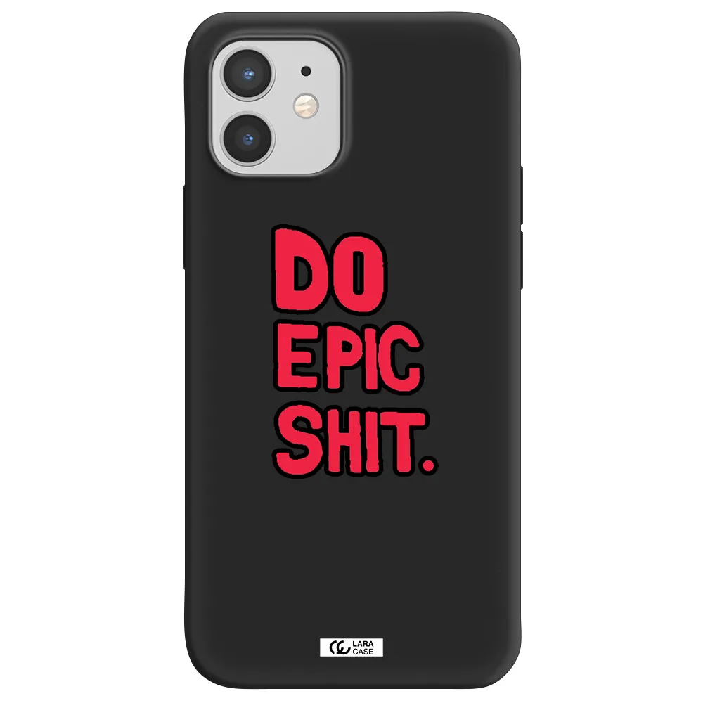 a red and black text Apple iPhone 12 mini Silicone black Case