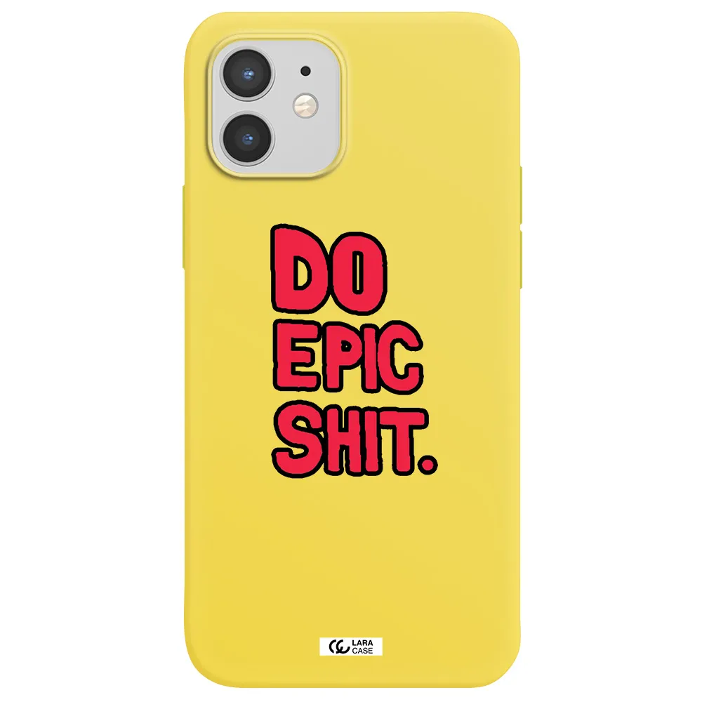 a red and black text Apple iPhone 12 mini Silicone canary yellow Case