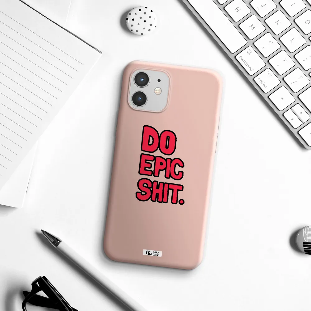 a red and black text Apple iPhone 12 mini Silicone pastel pink Case