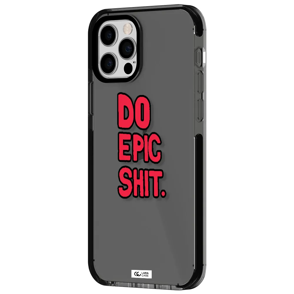 a red and black text Apple iPhone 12 pro impact Smoke Black Case