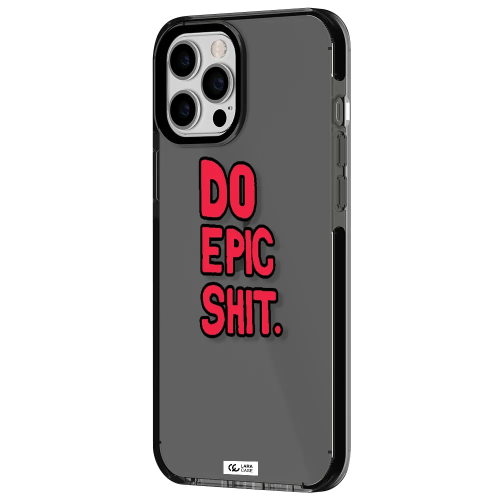 a red and black text Apple iPhone 12 pro max impact Smoke Black Case