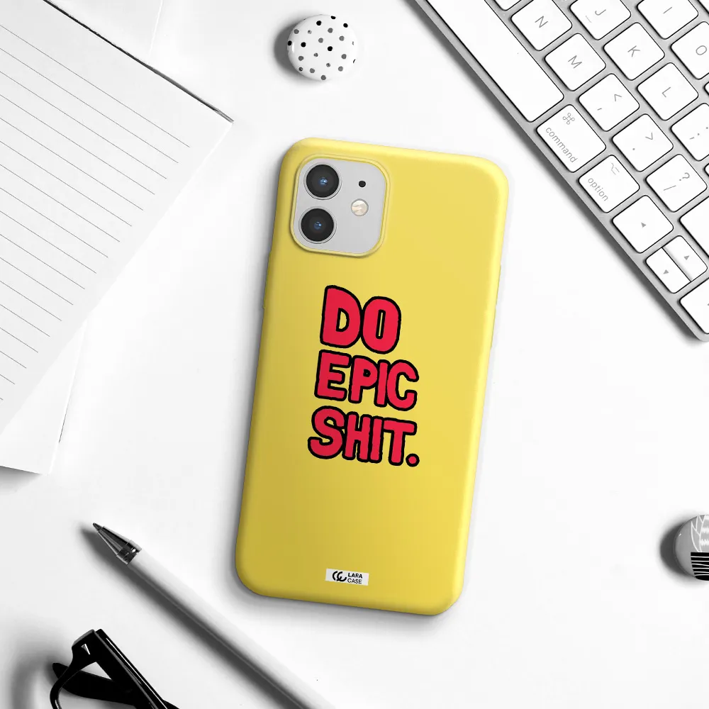 a red and black text Apple iPhone 12 Silicone canary yellow Case