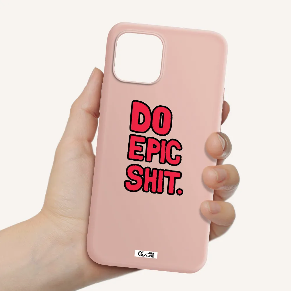 a red and black text Apple iPhone 12 Silicone pastel pink Case