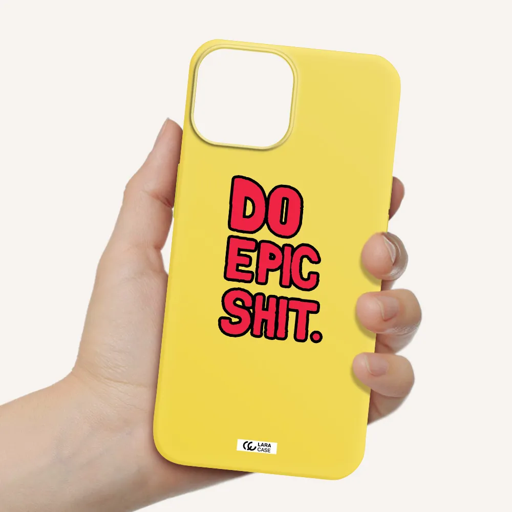 a red and black text Apple iPhone 13 mini Silicone canary yellow Case