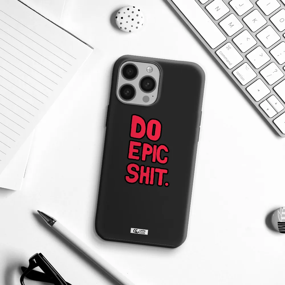 a red and black text Apple iPhone 13 Pro Max Silicone black Case