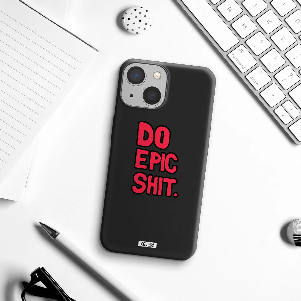 a red and black text Apple iPhone 13 Silicone black Case