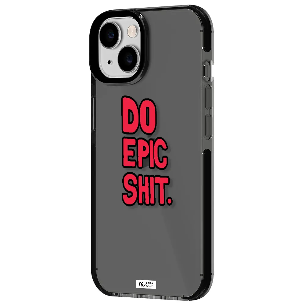 a red and black text Apple iPhone 14 impact Smoke Black Case