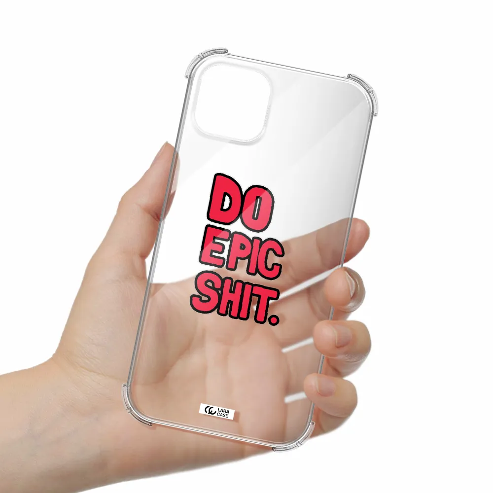 a red and black text Apple iPhone 14 plus Clear PC Case