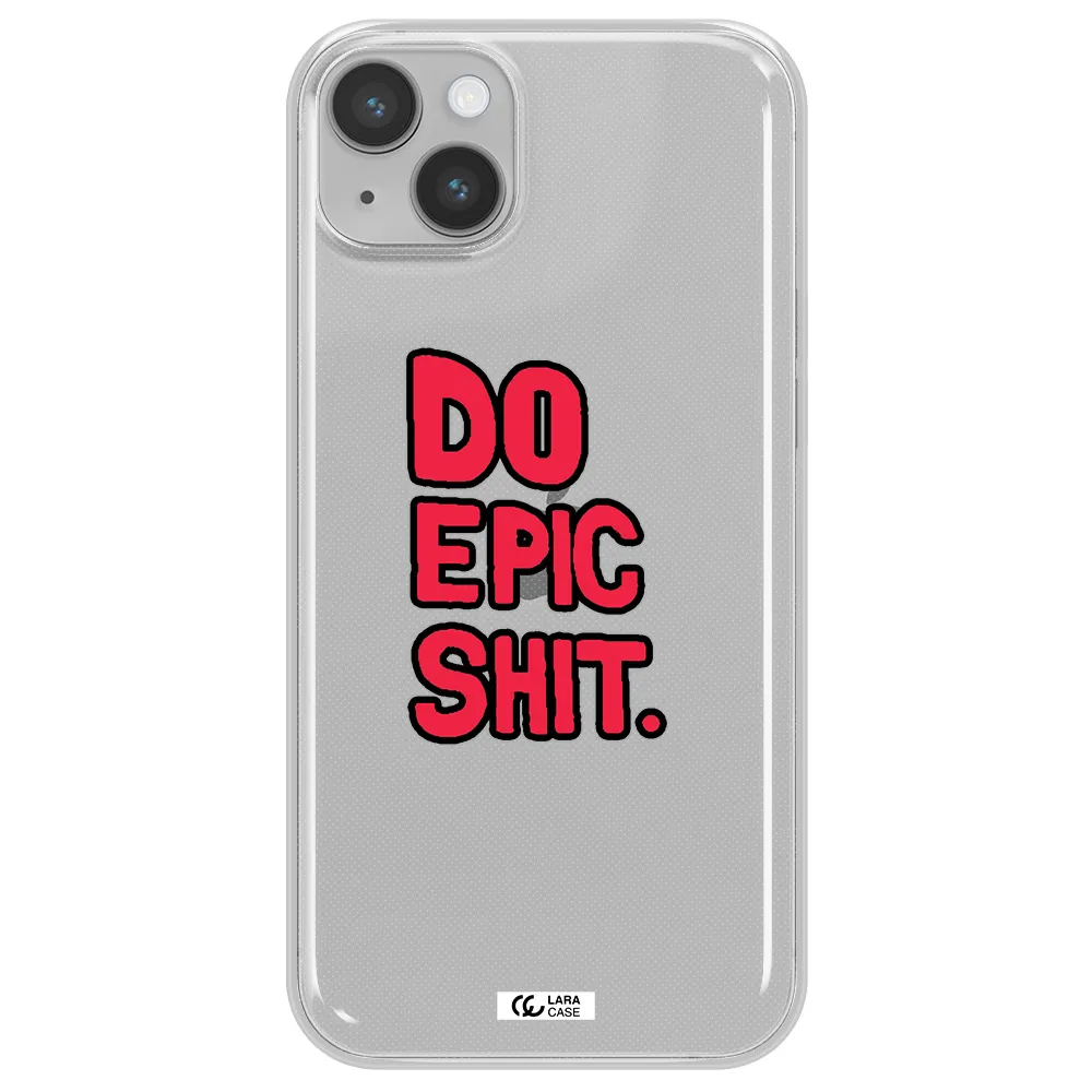 a red and black text Apple iPhone 14 plus Clear TPU Case