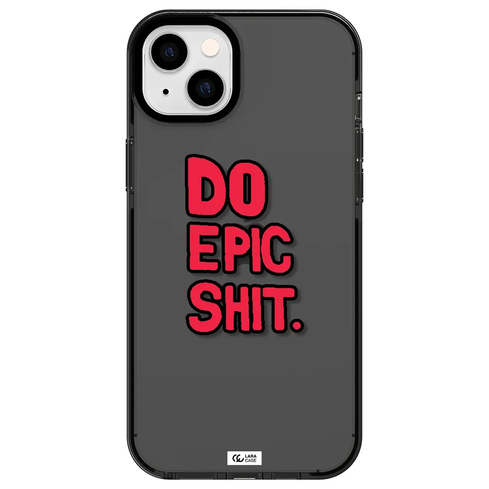 a red and black text Apple iPhone 14 plus impact Smoke Black Case