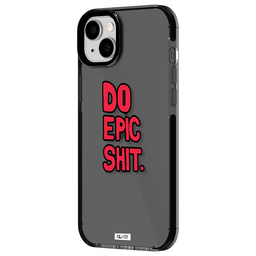 a red and black text Apple iPhone 14 plus impact Smoke Black Case