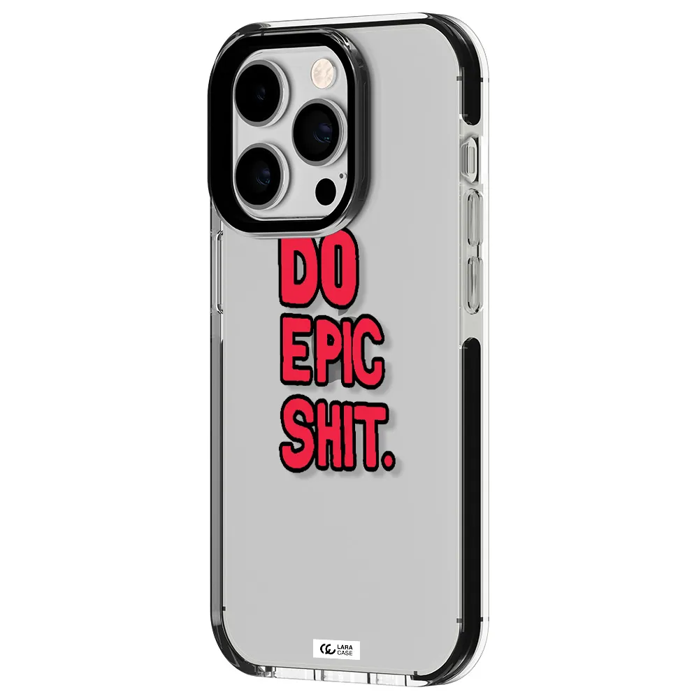 a red and black text Apple iPhone 14 pro impact black border Case