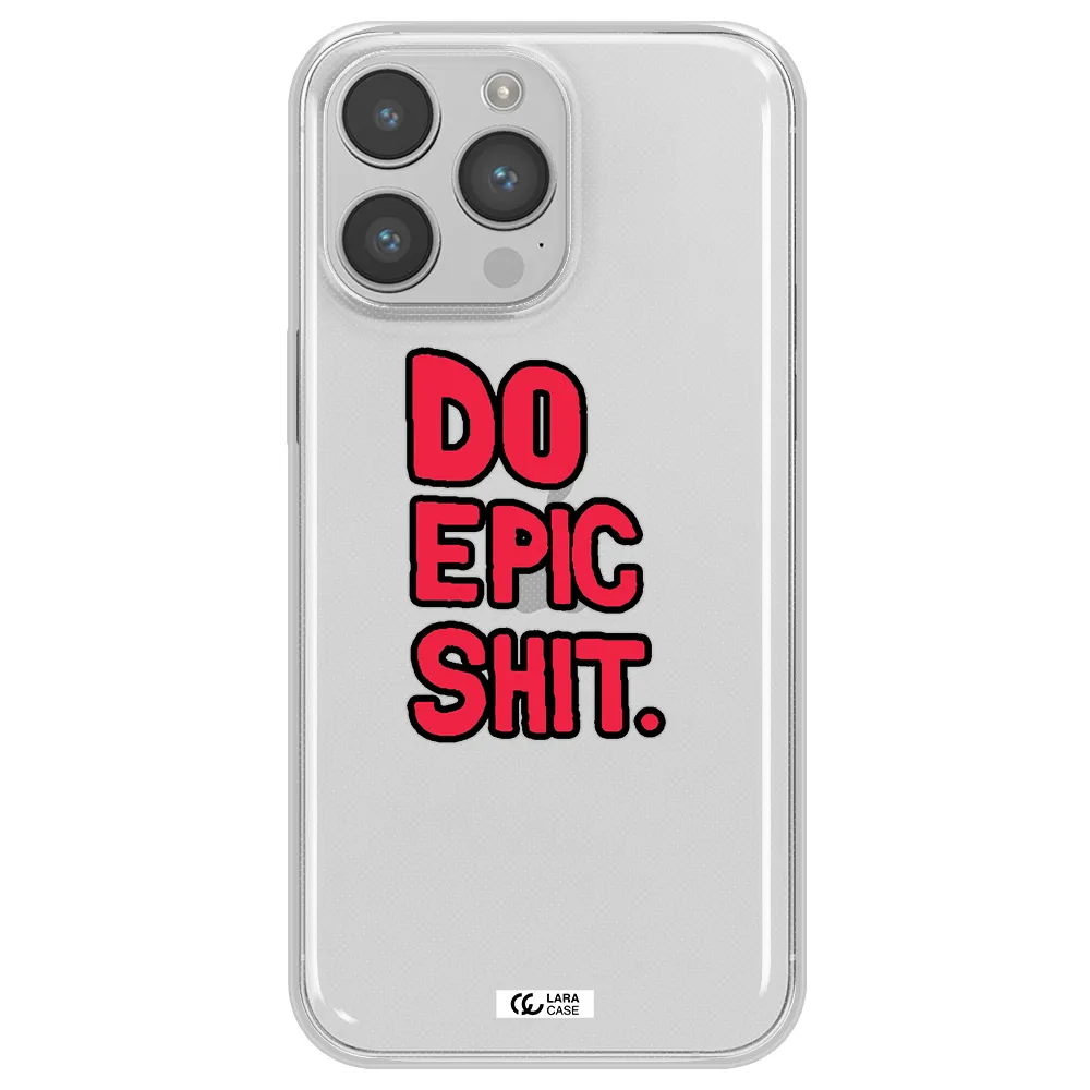 a red and black text Apple iPhone 14 pro max Clear TPU Case