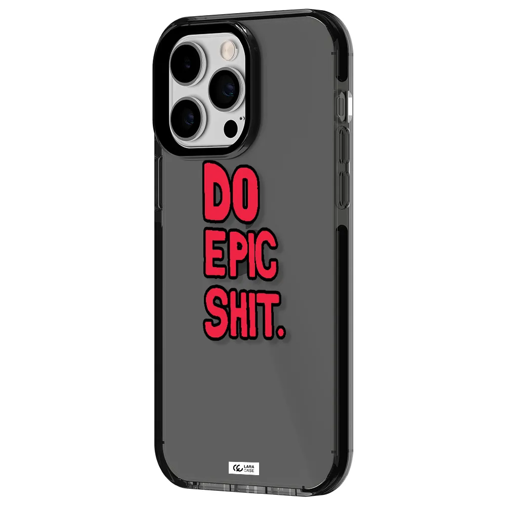 a red and black text Apple iPhone 14 pro max impact Smoke Black Case