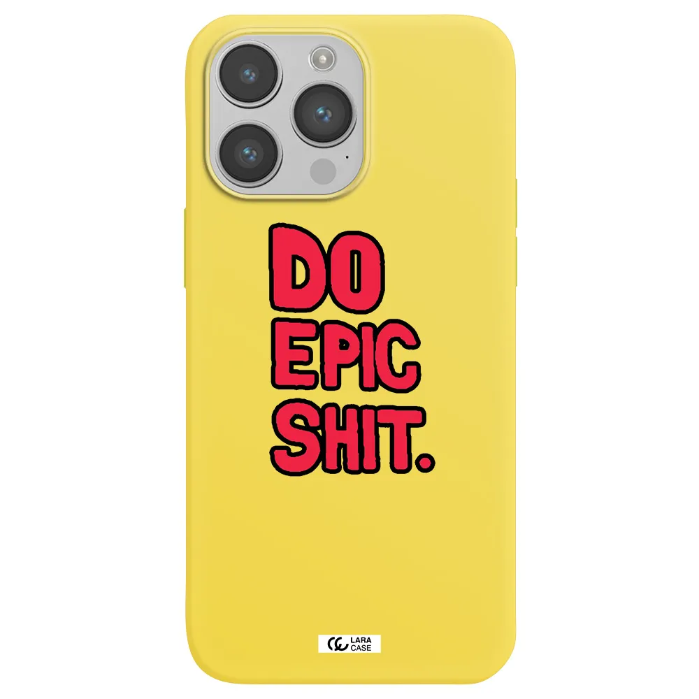 a red and black text Apple iPhone 14 pro max Silicone canary yellow Case