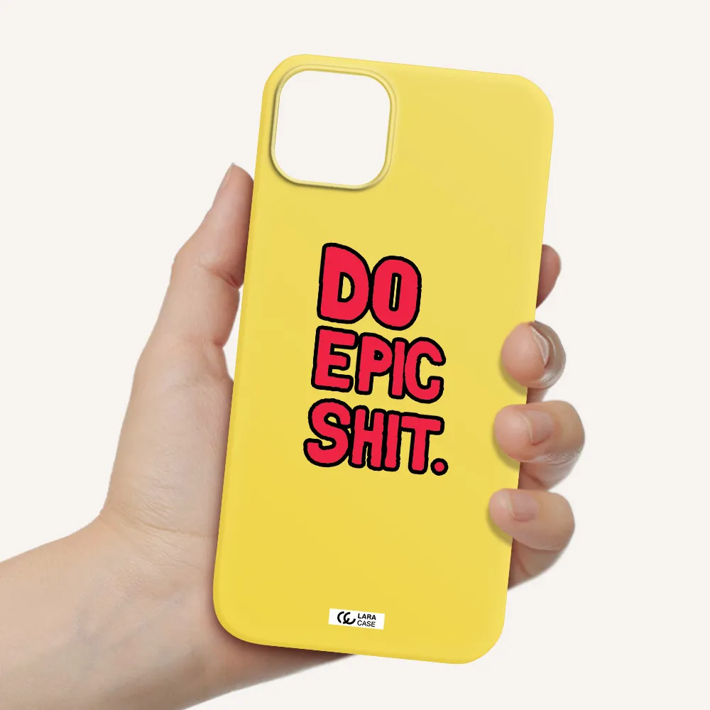 a red and black text Apple iPhone 14 Silicone canary yellow Case