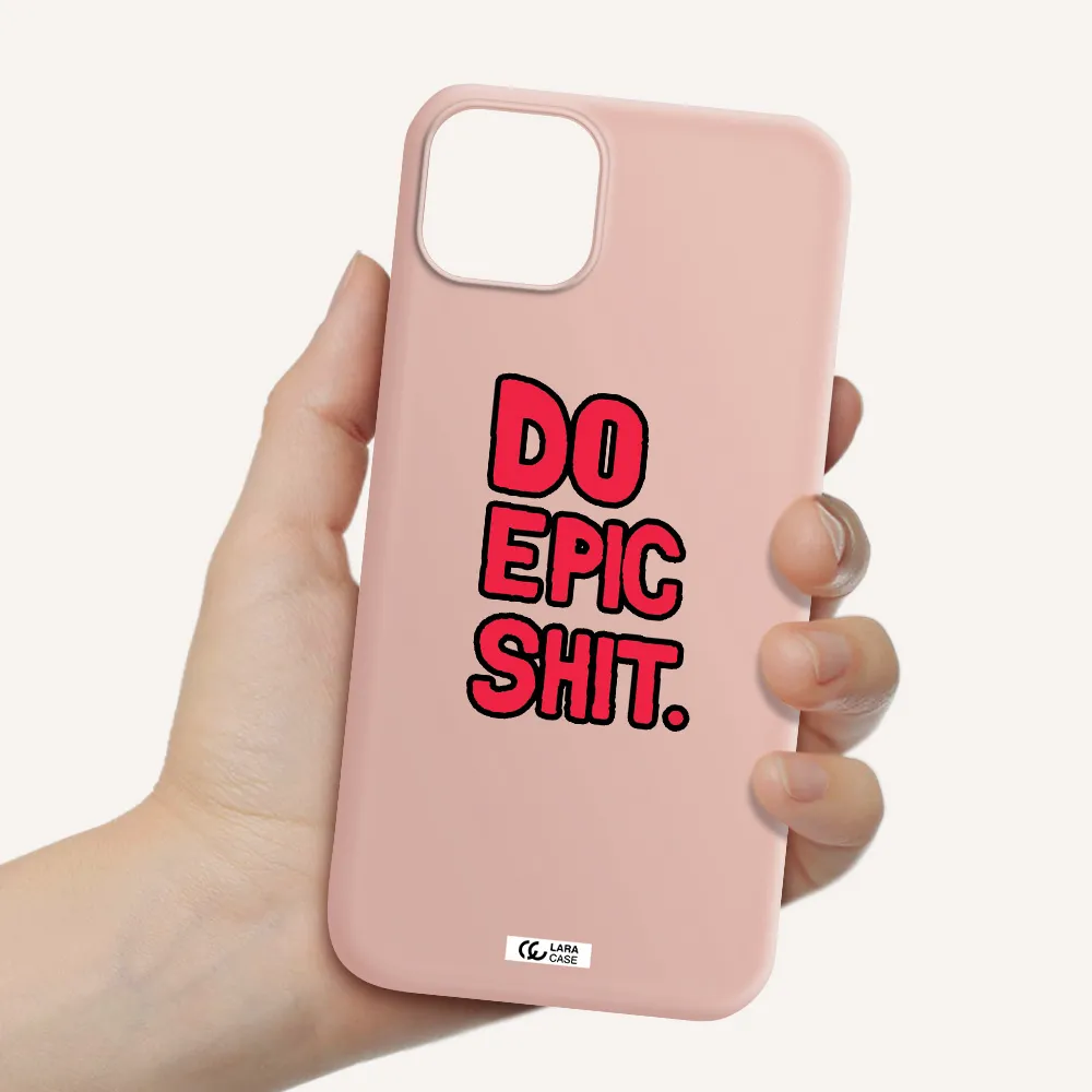 a red and black text Apple iPhone 14 Silicone pastel pink Case