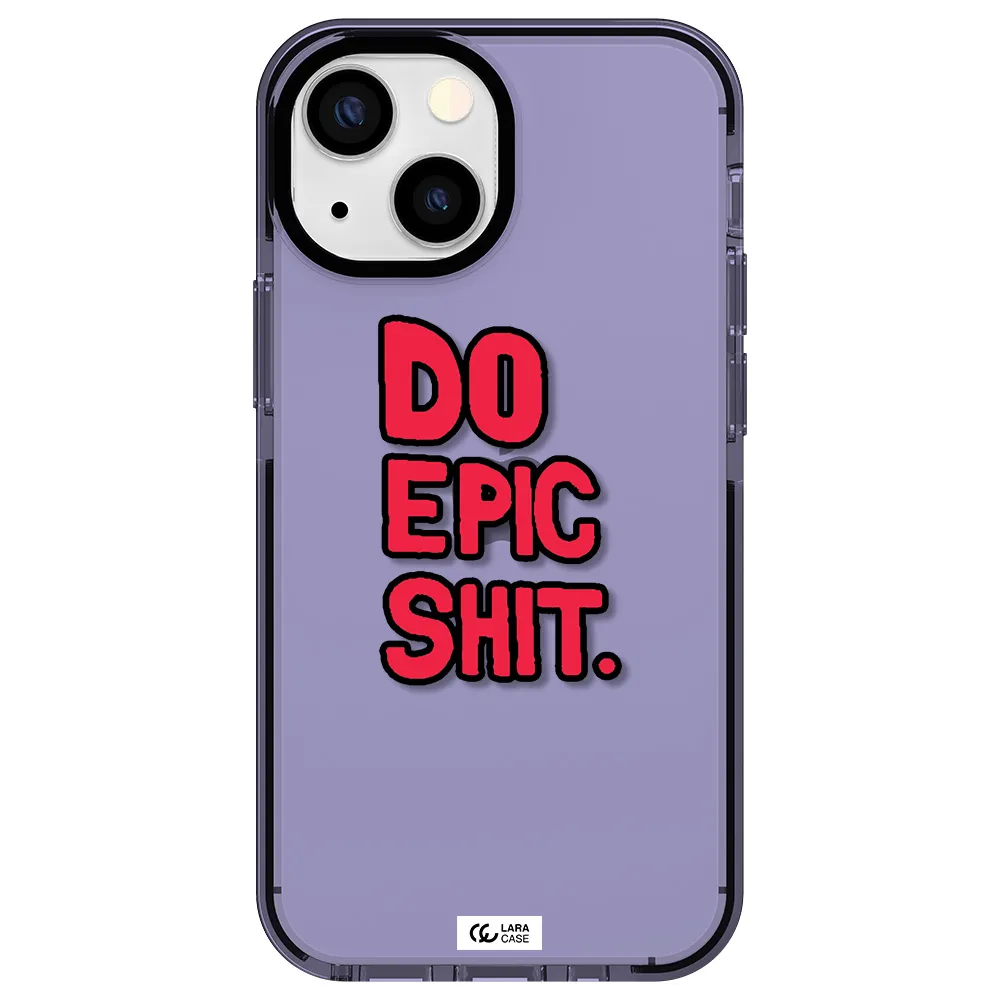 a red and black text Apple iPhone 15 impact Lilac Case