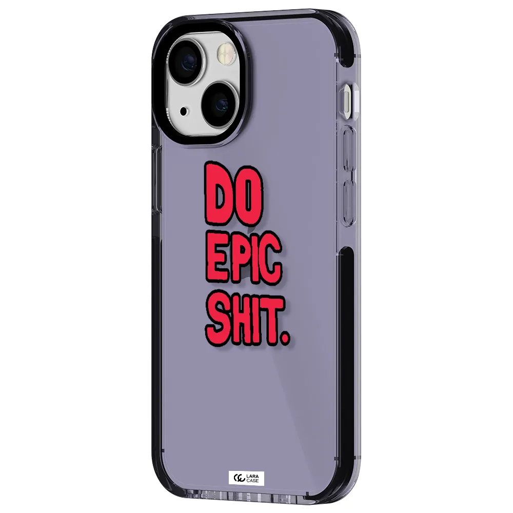 a red and black text Apple iPhone 15 impact Lilac Case