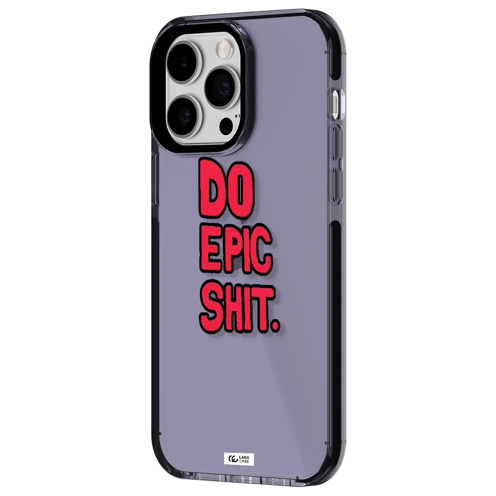 a red and black text Apple iPhone 15 Pro Max impact Lilac Case