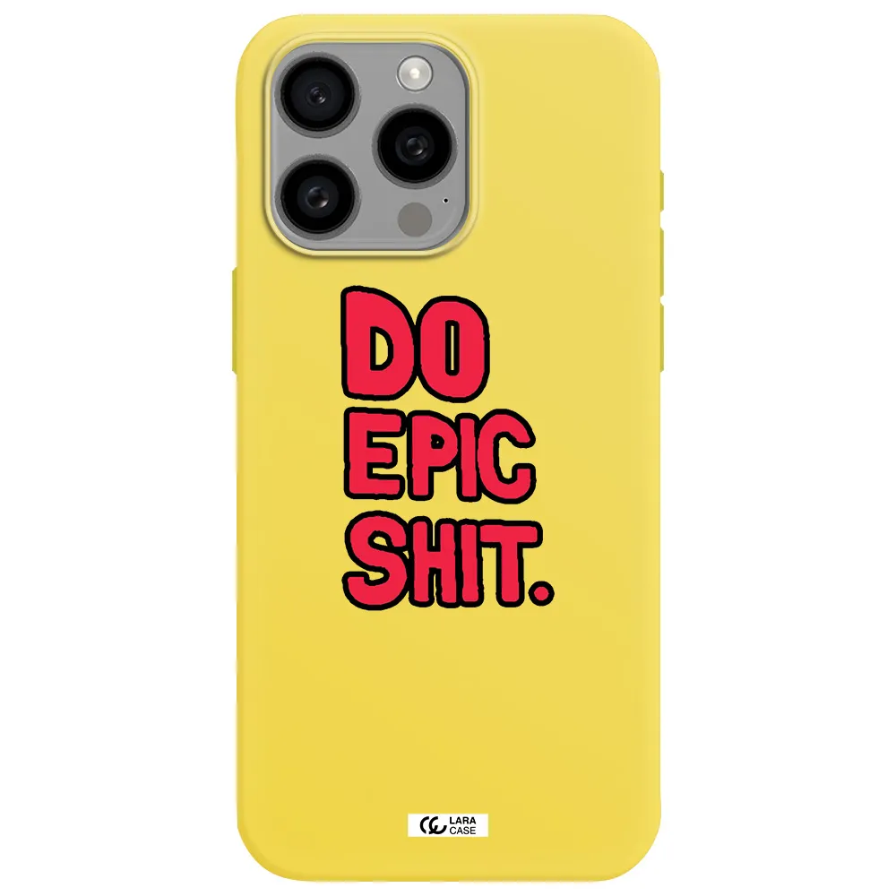 a red and black text Apple Iphone 15 Pro max Silicone canary yellow Case