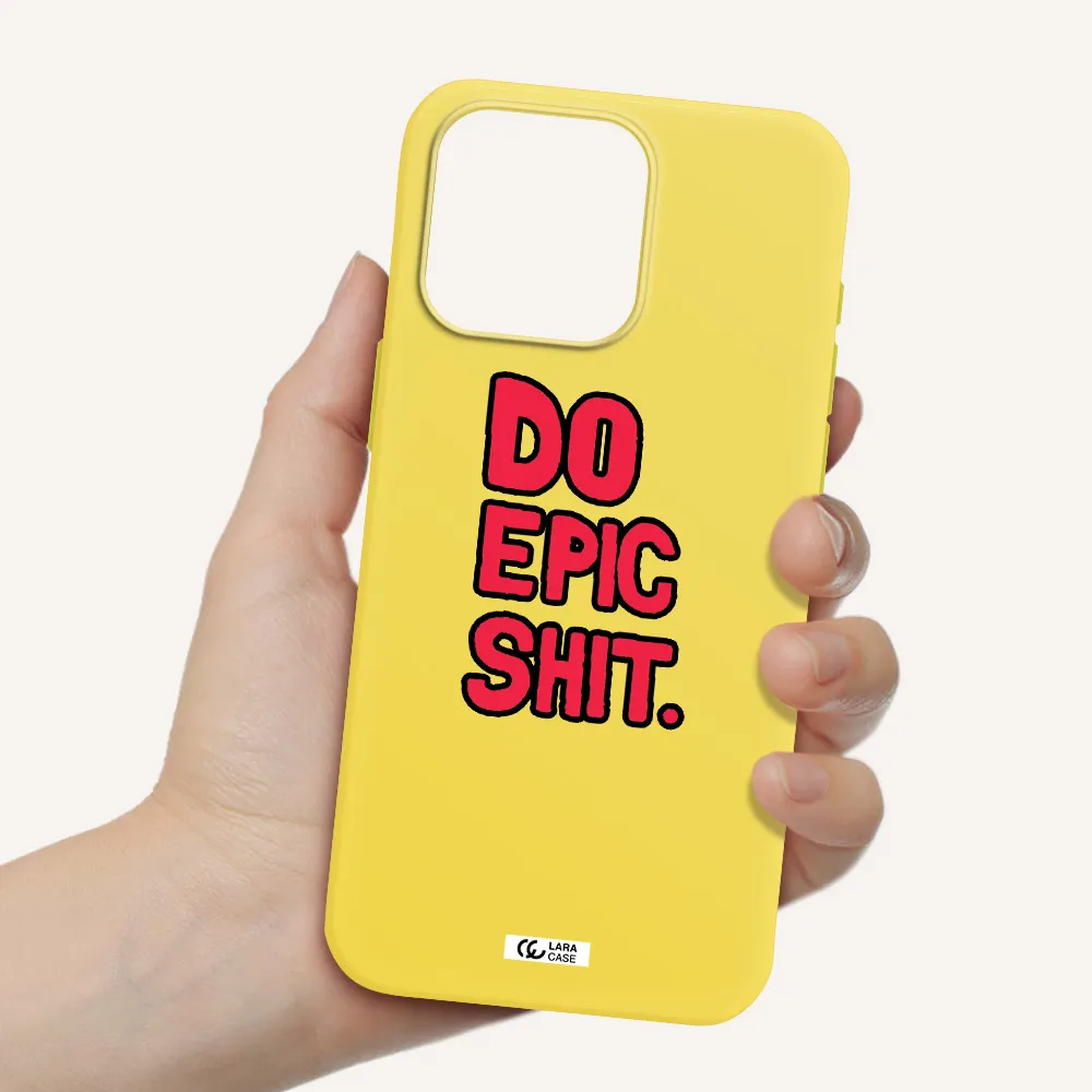 a red and black text Apple Iphone 15 Pro max Silicone canary yellow Case