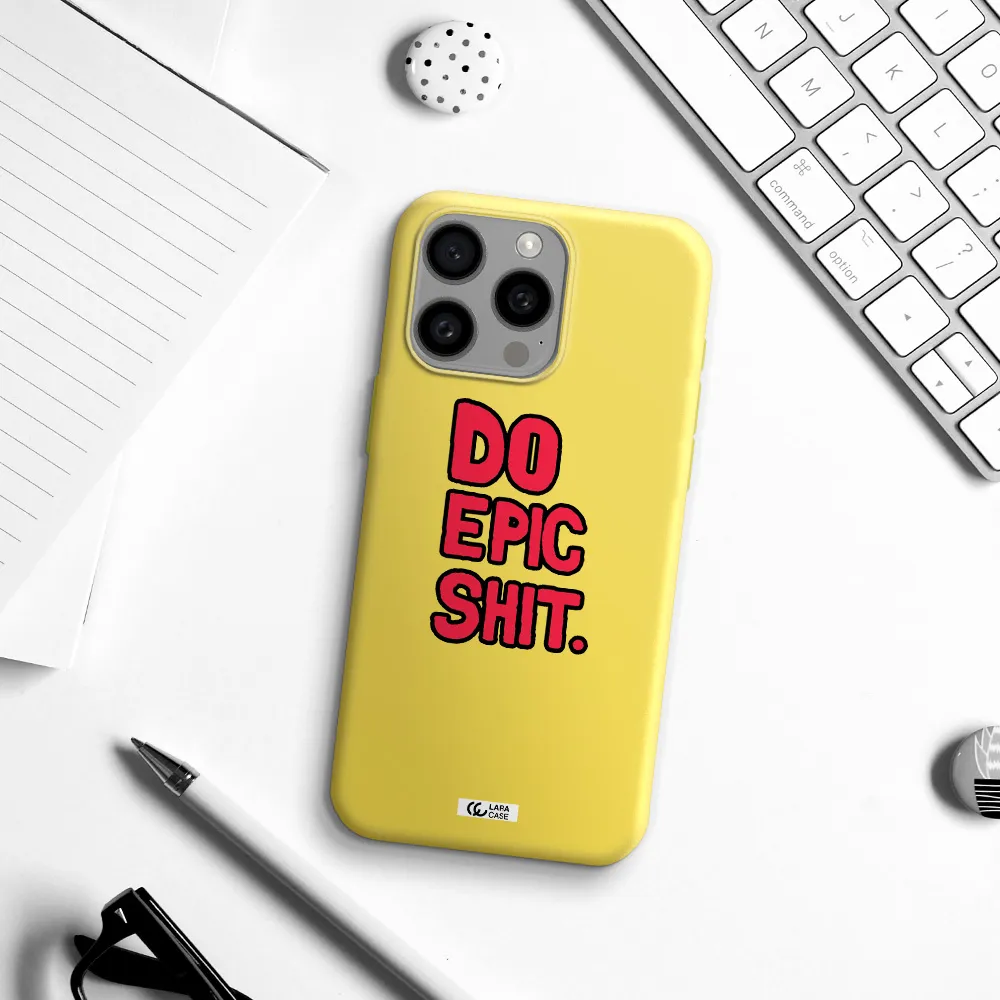 a red and black text Apple Iphone 15 Pro max Silicone canary yellow Case