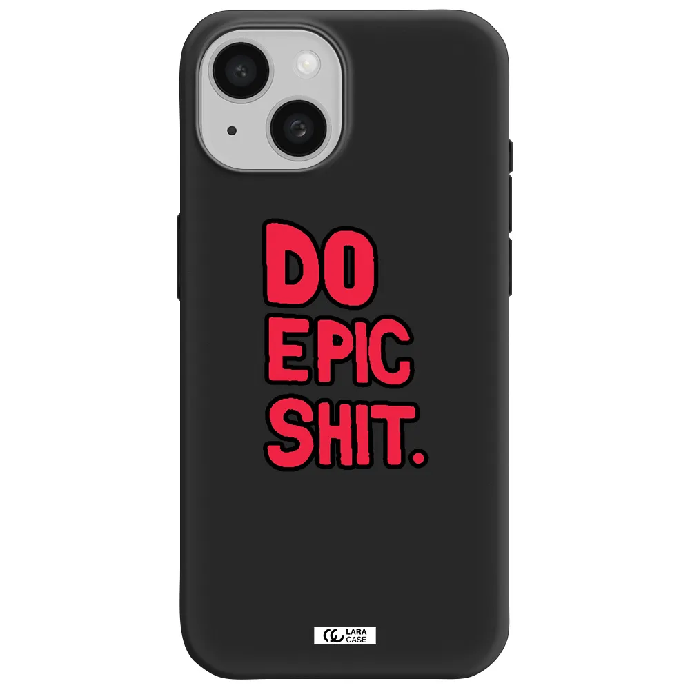 a red and black text Apple iPhone 15 Silicone black Case